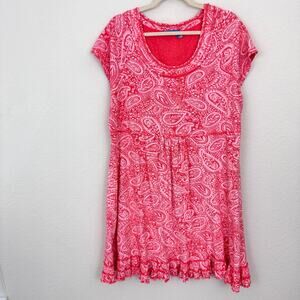 Fresh Produce Womens Casual Dress Size 1X Paisley Summer 100% Cotton Coral